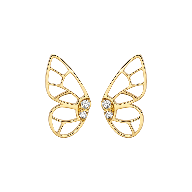 18K Gold Diamond Butterfly Hollow Ear Studs Earrings