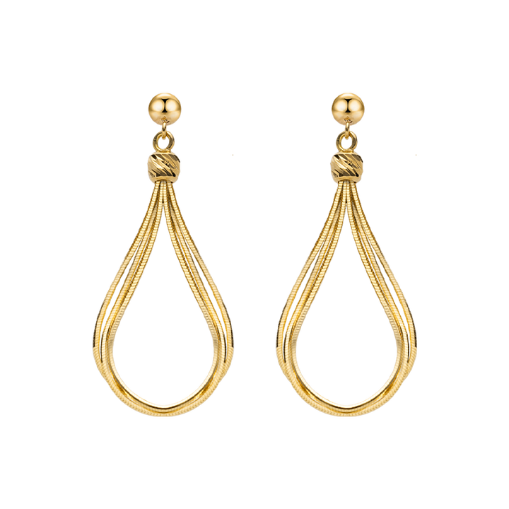 18K Solid Gold Streamline Herringbone Chain Earrings