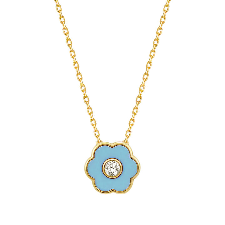 Mother-daughter Matching 18K Gold Enamel Diamond Petite Flower Necklace