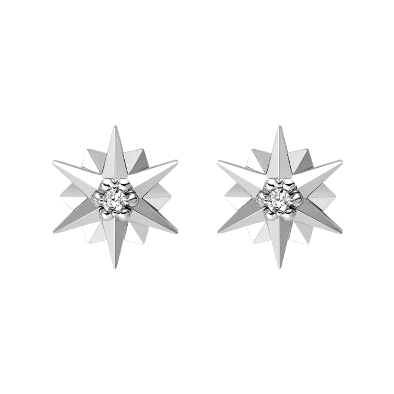 18K White Gold Diamond Polished Hexagonal Star Earrings