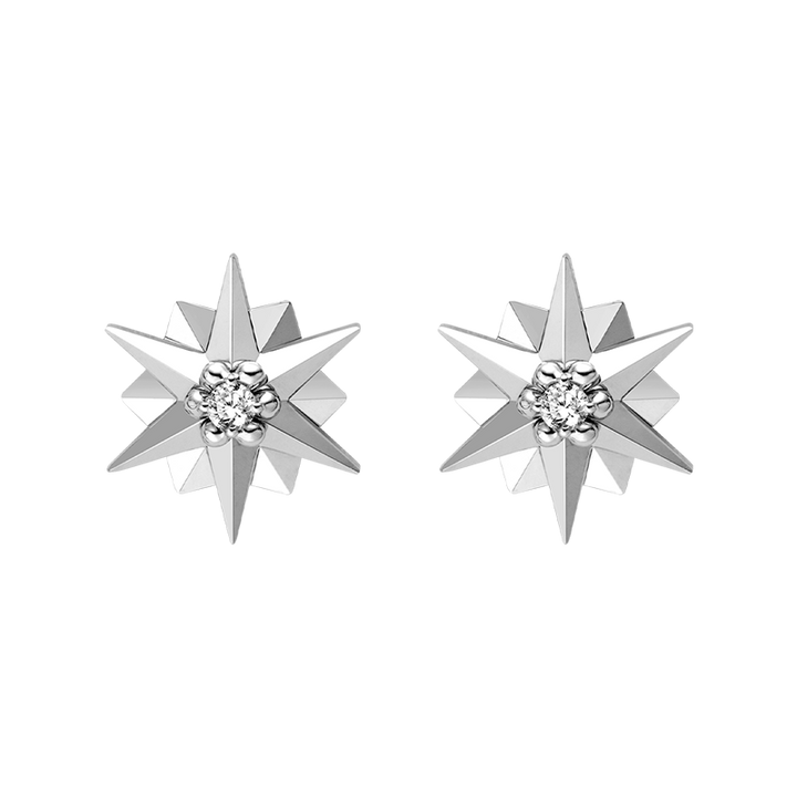 18K White Gold Diamond Polished Hexagonal Star Earrings