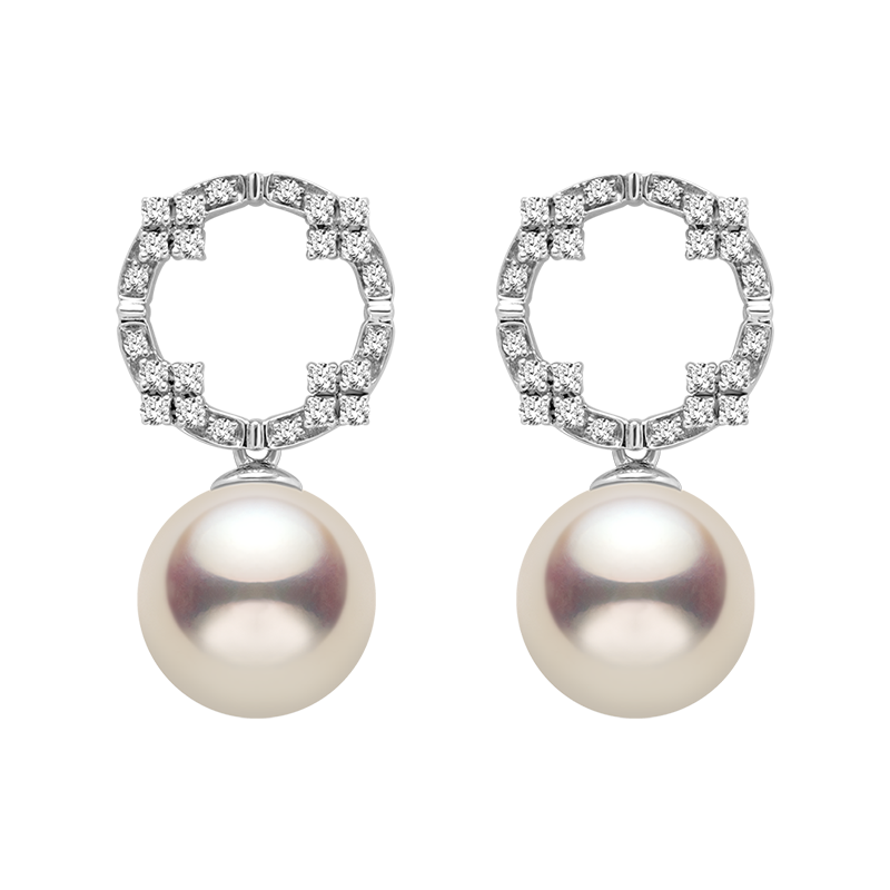 Akoya Pearl 18K White Gold Diamond Overhead Arch Earrings