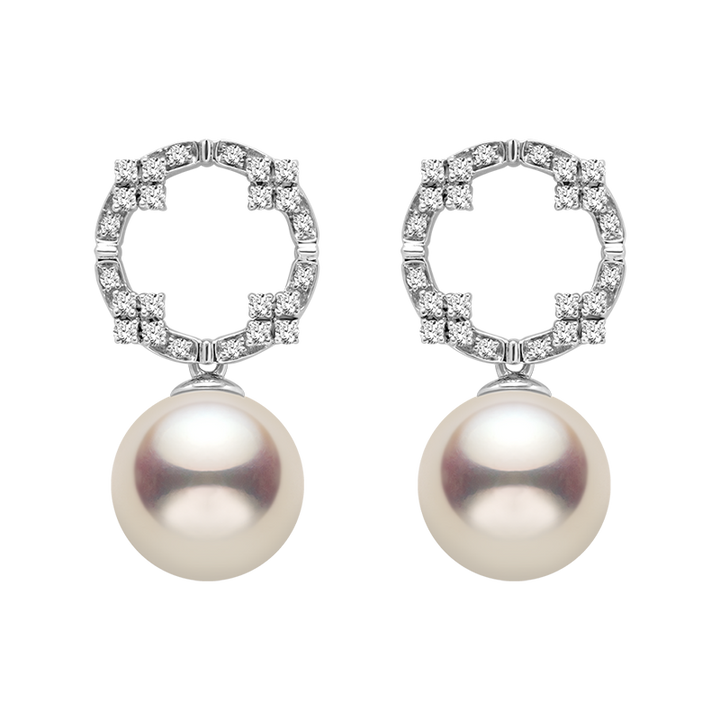 Akoya Pearl 18K White Gold Diamond Overhead Arch Earrings