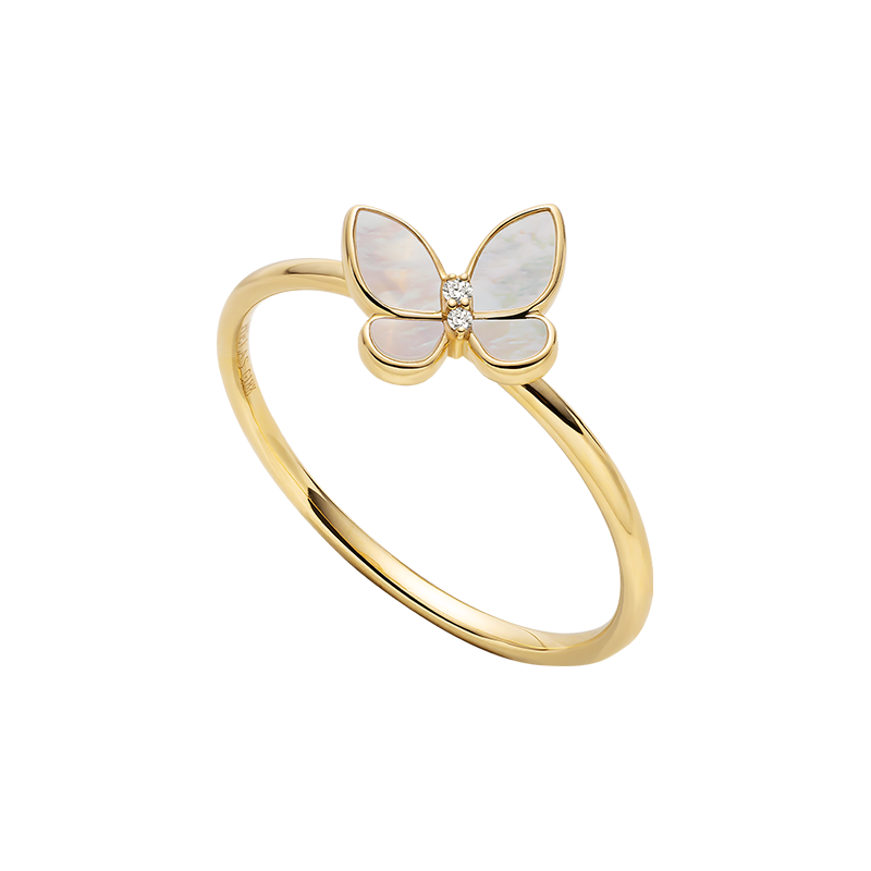 Mother-of-pearl 18K Gold Diamond Whole Butterfly Ring