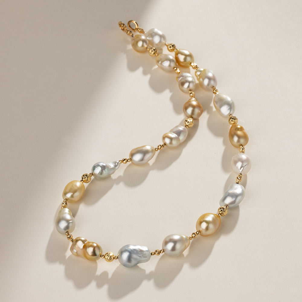 Golden & White South Sea Pearl 18K Gold Elegant Two-tone Mixed Necklace