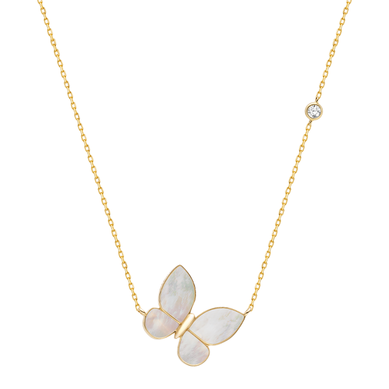Mother-of-pearl 18K Gold Diamond Whole Butterfly Necklace
