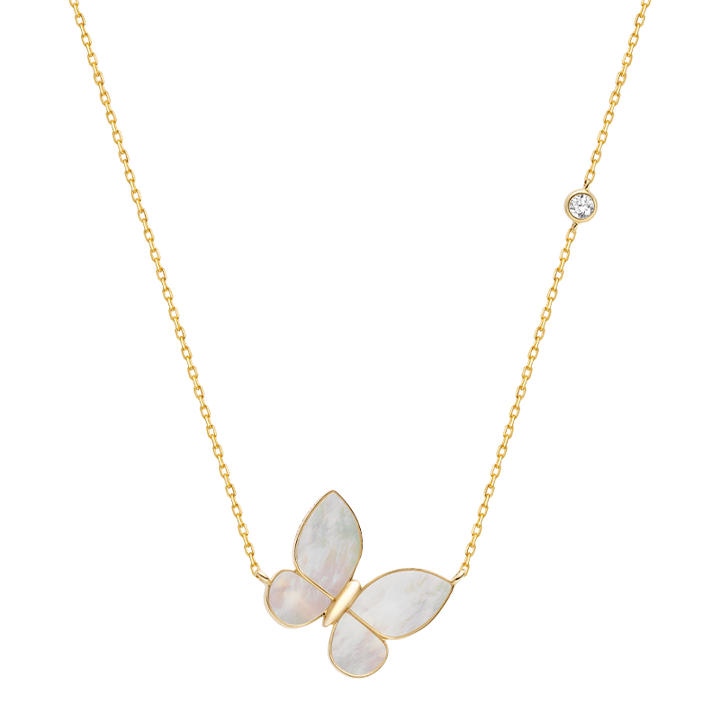 Mother-of-pearl 18K Gold Diamond Whole Butterfly Necklace