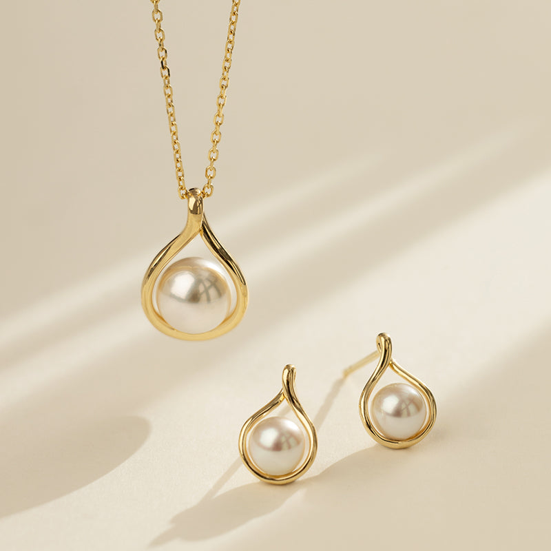 Akoya Pearl 18K Gold Teardrop Studs Earrings