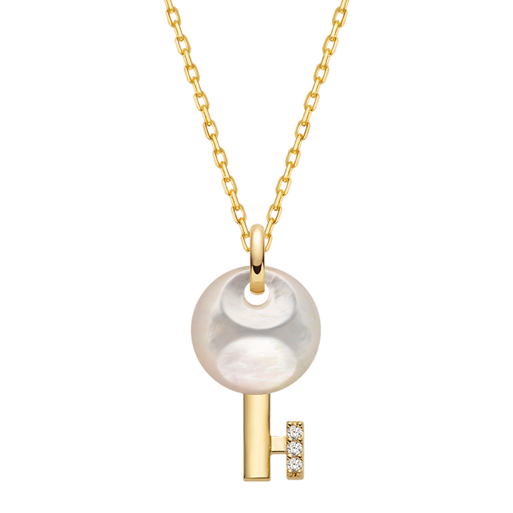 Mother of Pearl 18K Gold Diamond Key of Nature Necklace