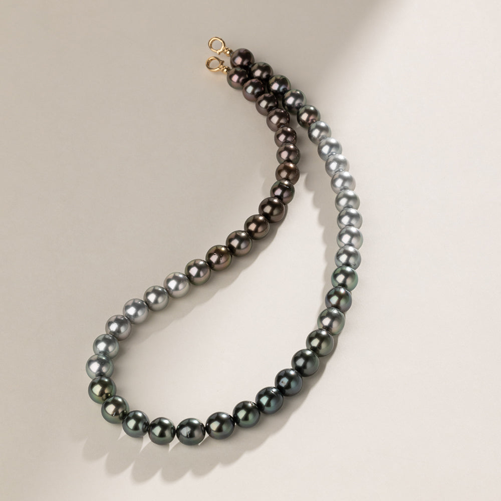 Black Tahitian Pearl 18K Gold Color Gradient Strand Necklace