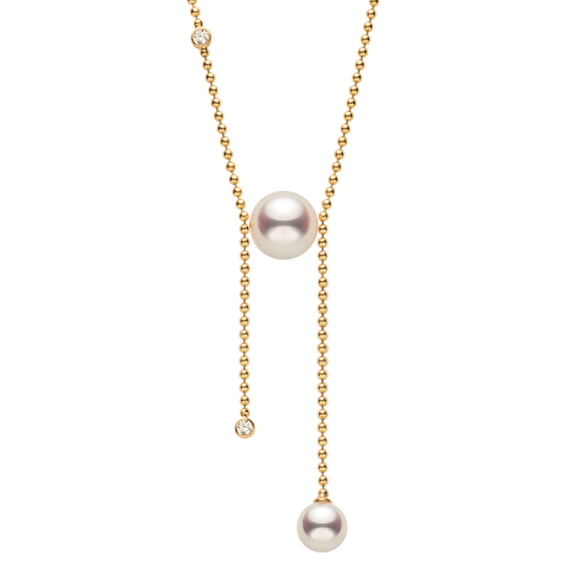 Akoya Saltwater Pearl 18K gold diamond H-shaped Luster Bead Chain Necklace