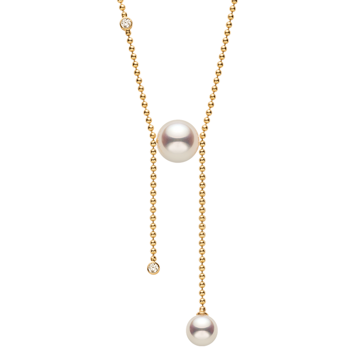 Akoya Saltwater Pearl 18K gold diamond H-shaped Luster Bead Chain Necklace