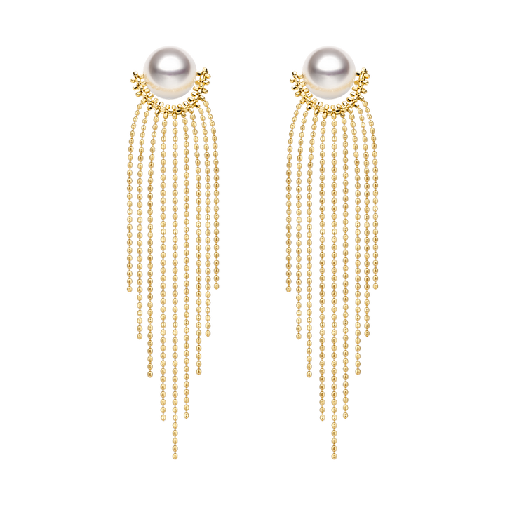 Akoya Pearl 18K Gold Fringe Beaded Chain Earrings