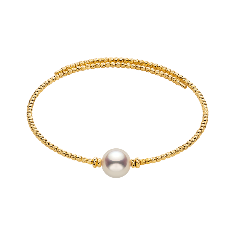 Akoya Pearl 18K Gold Elastic Free-Style Bangle Bracelet