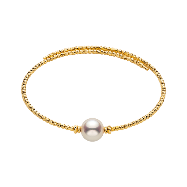 Akoya Pearl 18K Gold Elastic Free-Style Bangle Bracelet