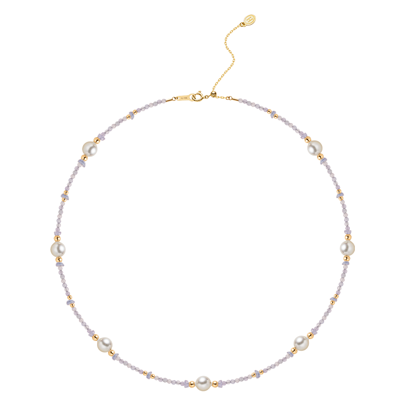 Baroque Saltwater Pearl 18K Gold Tanzanite Baby's Breath Necklace