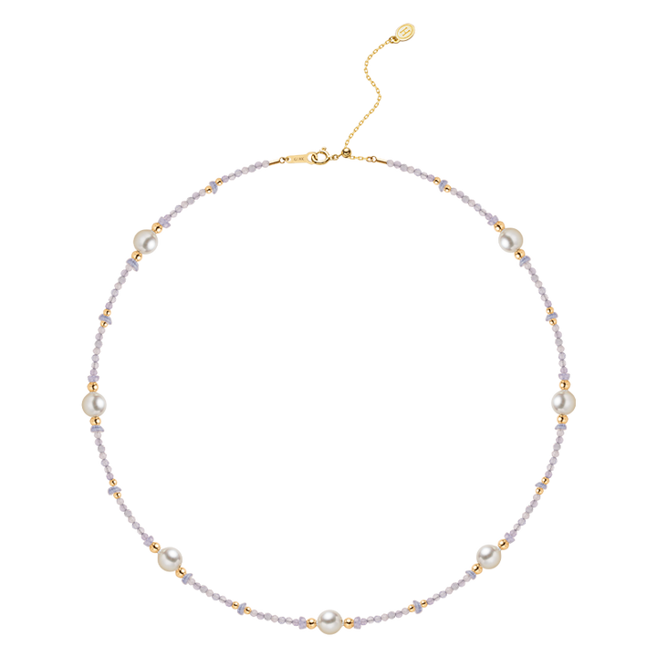 Baroque Saltwater Pearl 18K Gold Tanzanite Baby's Breath Necklace