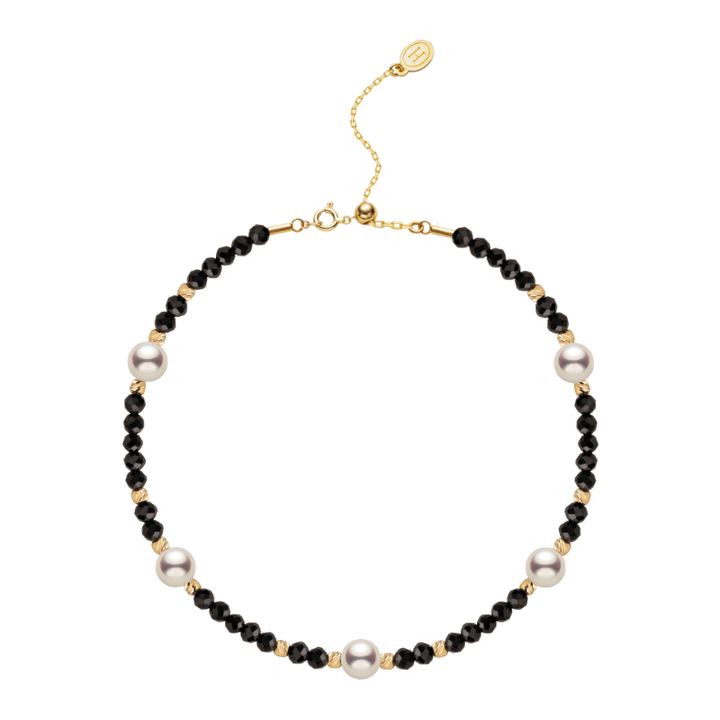 Akoya Saltwater Pearl 18K Black Spinel Baby's Breath Bracelet