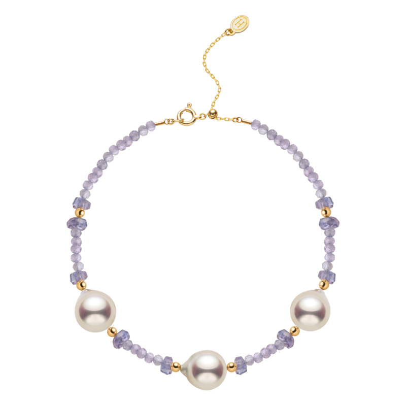 Baroque Akoya Pearl 18K Gold Tanzanite Bracelet