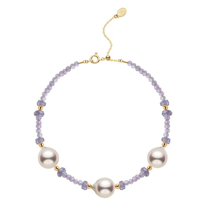 Baroque Akoya Pearl 18K Gold Tanzanite Bracelet