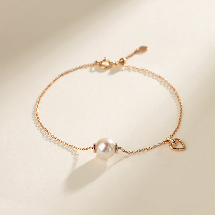 Akoya Pearl 18K Gold Red Heart Bracelet