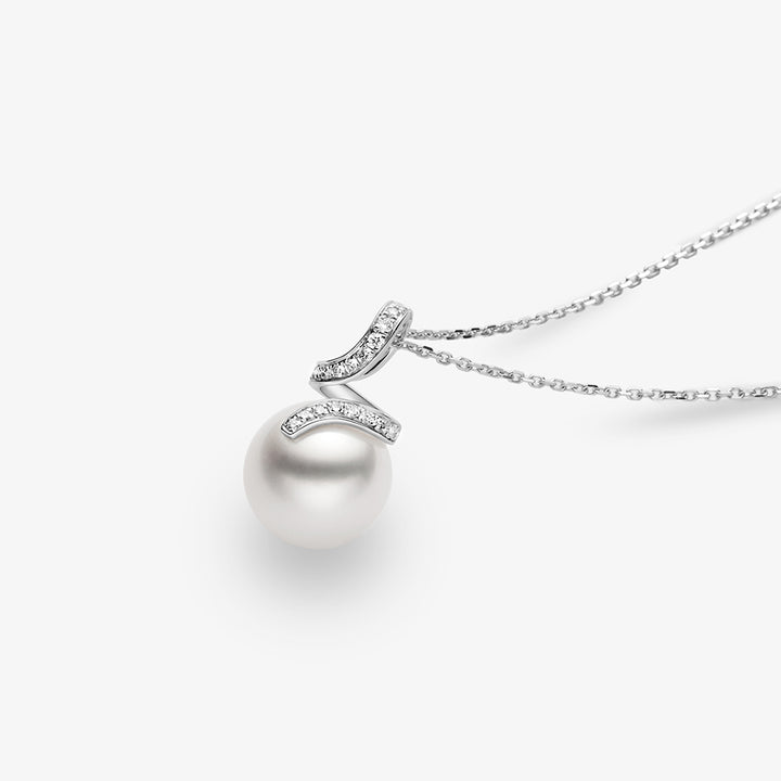 South Sea Pearl 18K White Gold Elegant Wave Diamonds Necklace