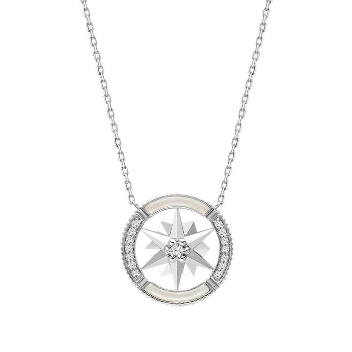 Mother-of-Pearl 18K White Gold Diamond Hexagonal Star Necklace