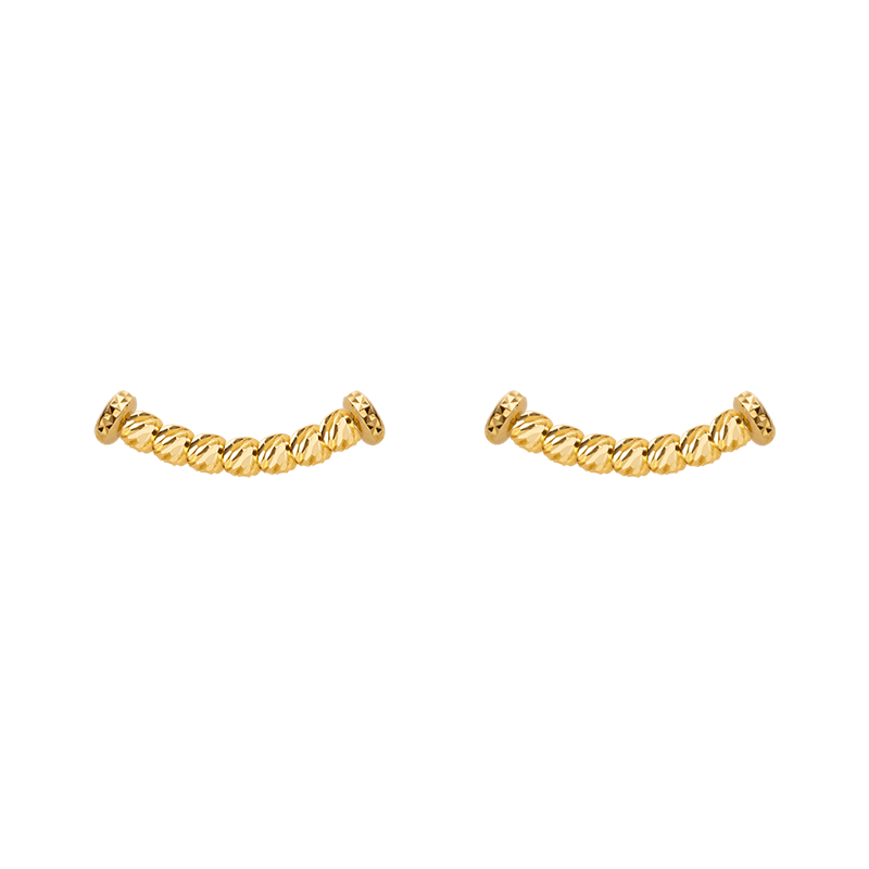 18K Solid Gold Polished Spiral Gold Bead Smiley Stud Earrings