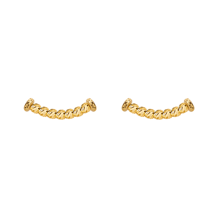 18K Solid Gold Polished Spiral Gold Bead Smiley Stud Earrings