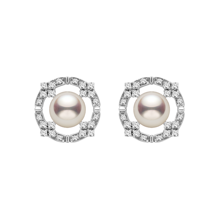 Akoya Pearl 18K White Gold Diamond Arched Design Earrings