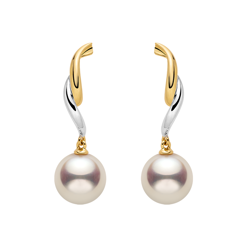 Akoya Pearl 18K Gold Two-tone Curved Stud Earrings