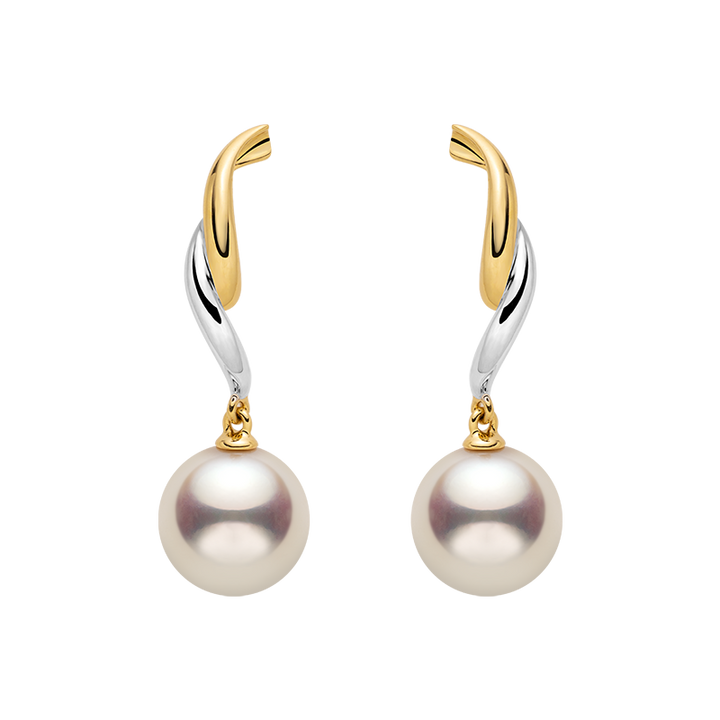 Akoya Pearl 18K Gold Two-tone Curved Stud Earrings