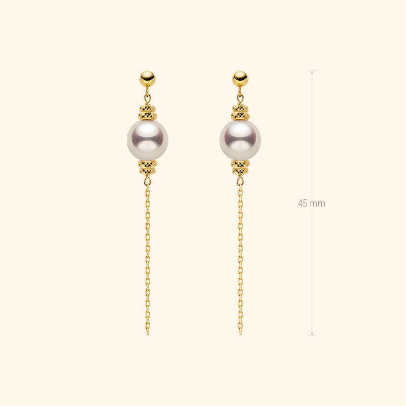 Akoya Pearl 18K Gold Free-Style Dangling Chain Earrings