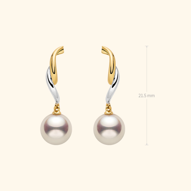 Akoya Pearl 18K Gold Two-tone Curved Stud Earrings