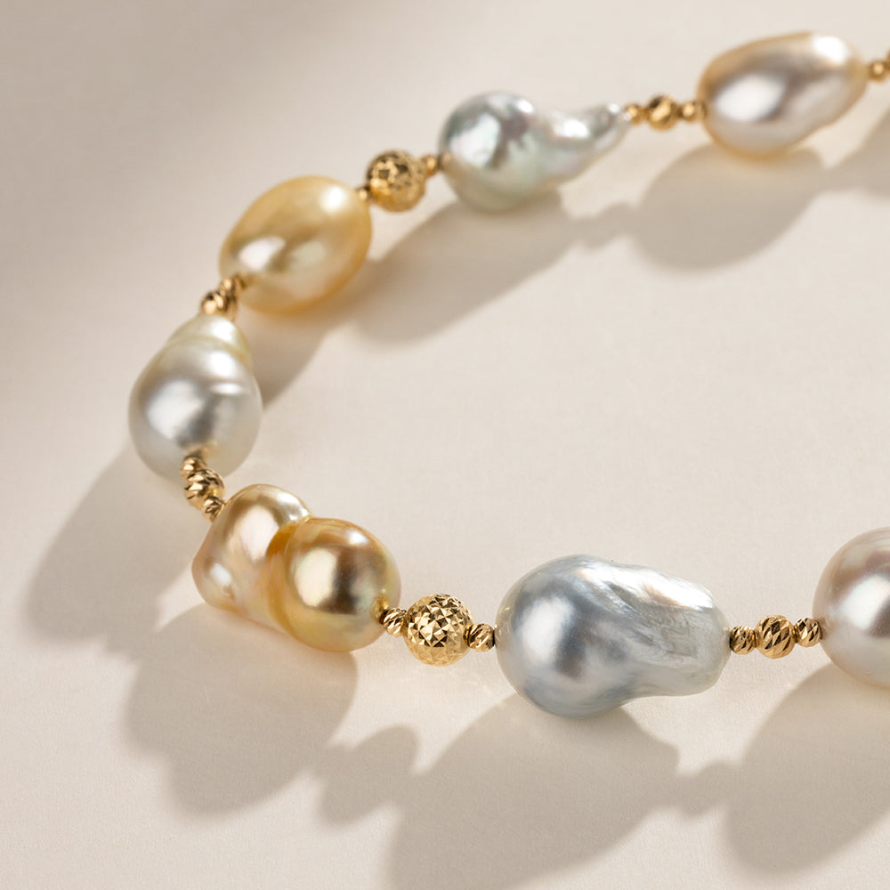 Golden & White South Sea Pearl 18K Gold Elegant Two-tone Mixed Necklace