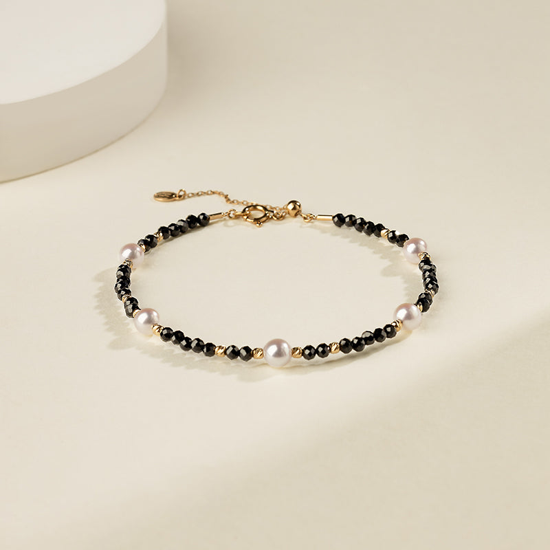 Akoya Saltwater Pearl 18K Black Spinel Baby's Breath Bracelet