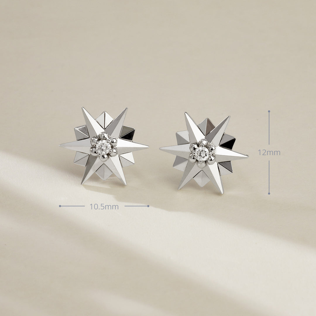 18K White Gold Diamond Polished Hexagonal Star Earrings