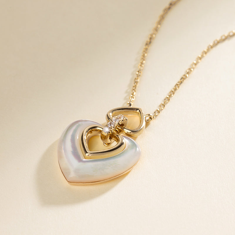 18K Gold Diamond Mother-of-Pearl Intertwined Heart Necklace