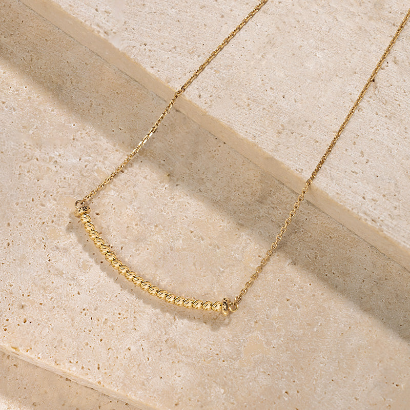 18K Solid Gold Polished Spiral Gold Bead Smiley Necklace