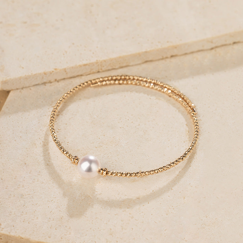 Akoya Pearl 18K Gold Elastic Free-Style Bangle Bracelet