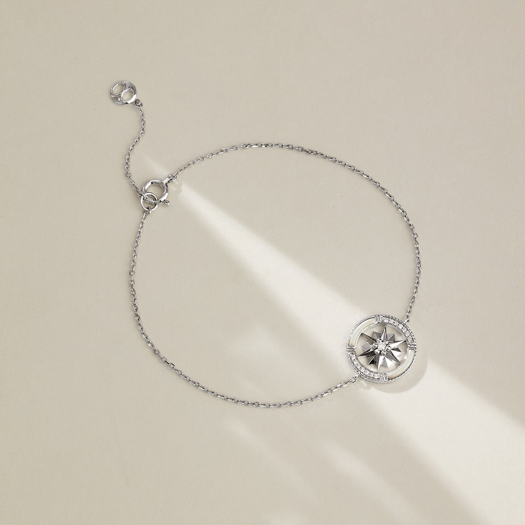 Mother-of-Pearl 18K White Gold Diamond Hexagonal Star Bracelet