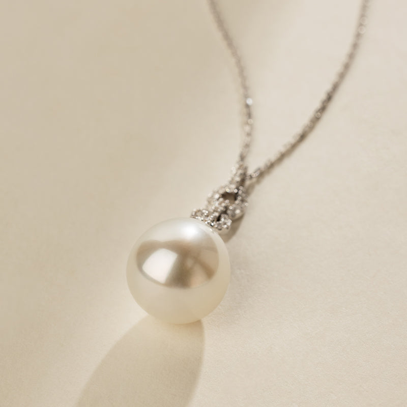 Teardrop South Sea Pearl 18K Gold Diamond Interlocking Pendant Necklace