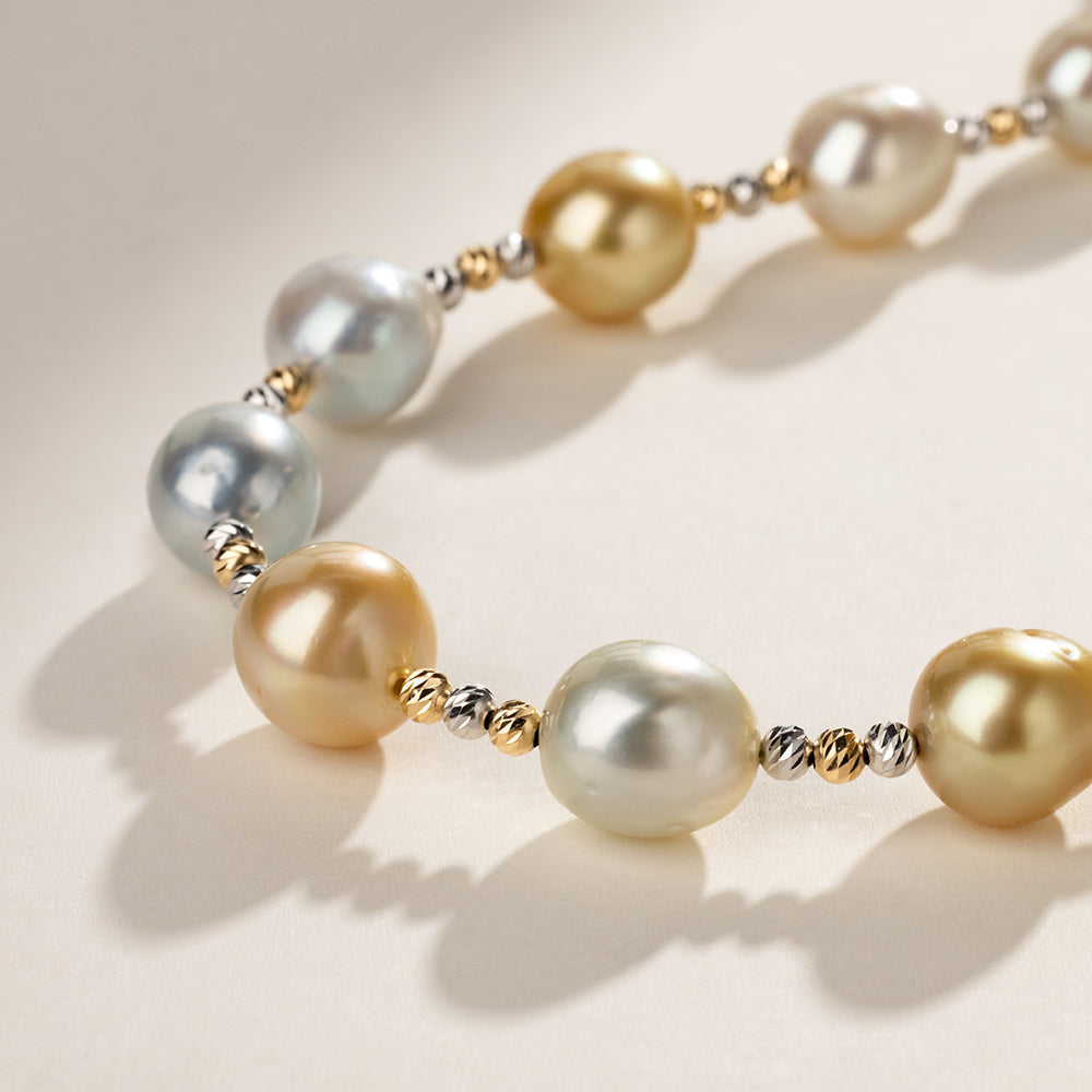 Golden & White South Sea Pearl 18K Gold Elegant Two-tone Mixed Necklace