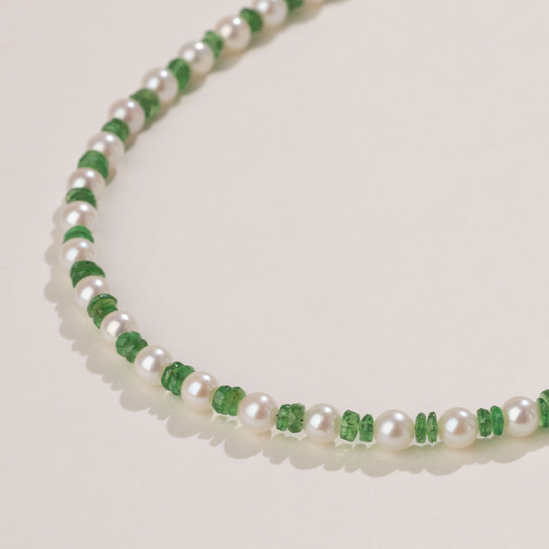 Akoya Pearl 18K Gold Tsavorite Coordinated Necklace