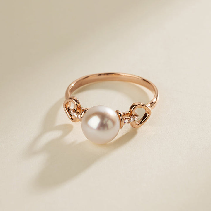 Akoya Pearl 18K Gold Diamond Red Heart Ring