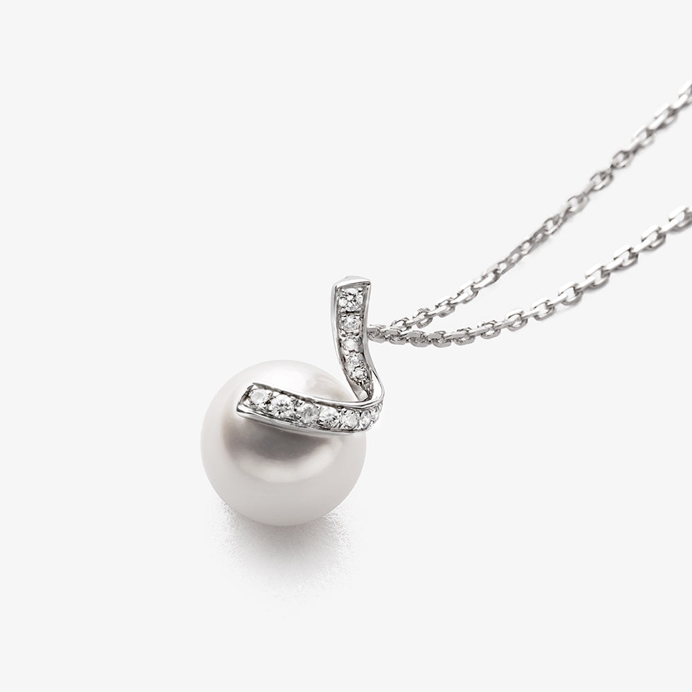 South Sea Pearl 18K White Gold Classic Wave Diamonds Necklace