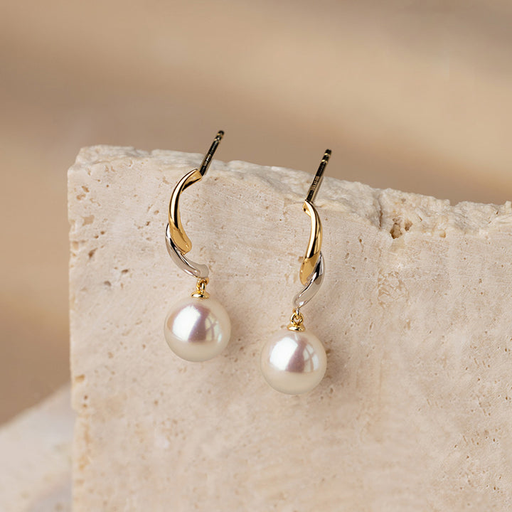 Akoya Pearl 18K Gold Two-tone Curved Stud Earrings