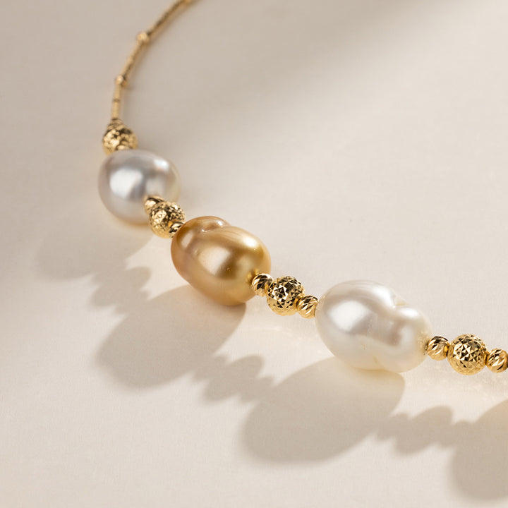 Golden & White South Sea Pearl 18K Gold Elegant Lucky Five Necklace