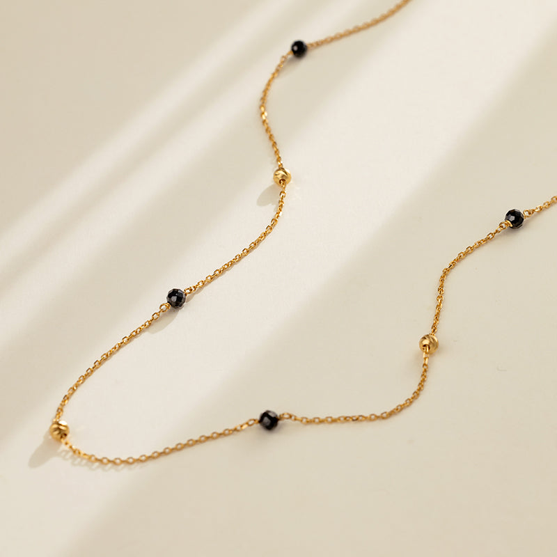 18K Gold Black Spinel Brand Beaded Baby's Breath Necklace