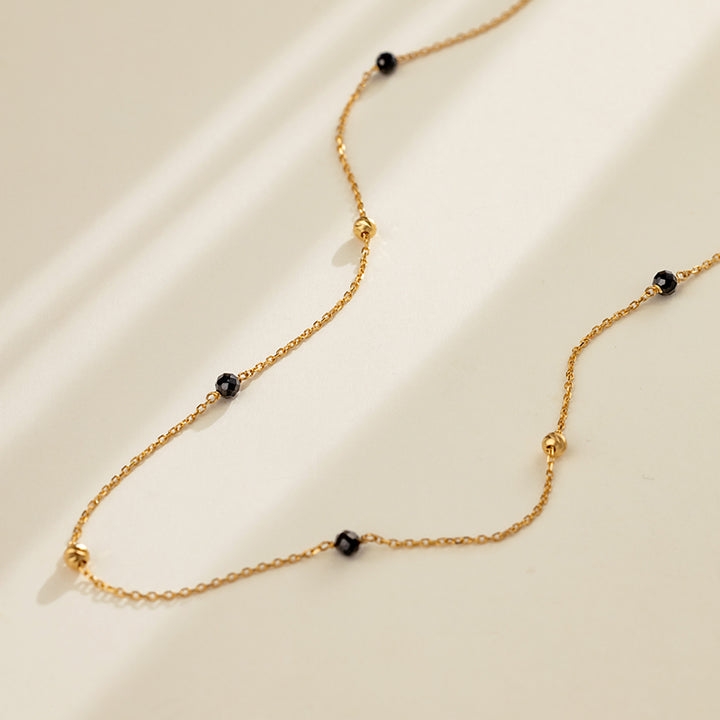 18K Gold Black Spinel Brand Beaded Baby's Breath Necklace